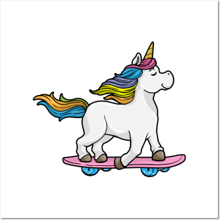 Unicorn as Skater with Skateboard Posters and Art